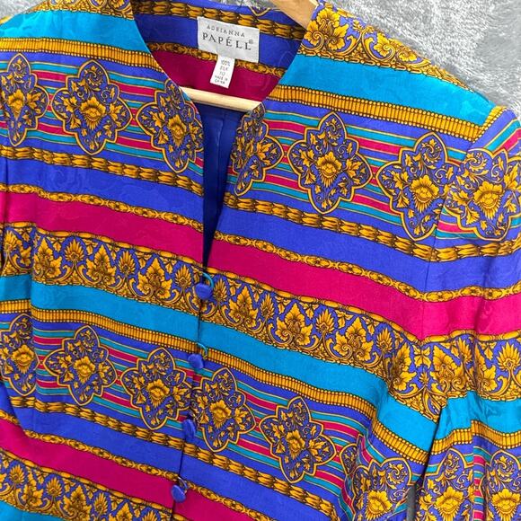 Adrianna Papell Vintage Gold Pink Blue Silk Gorgeous Button Up Jacket Women 10 - Picture 3 of 7